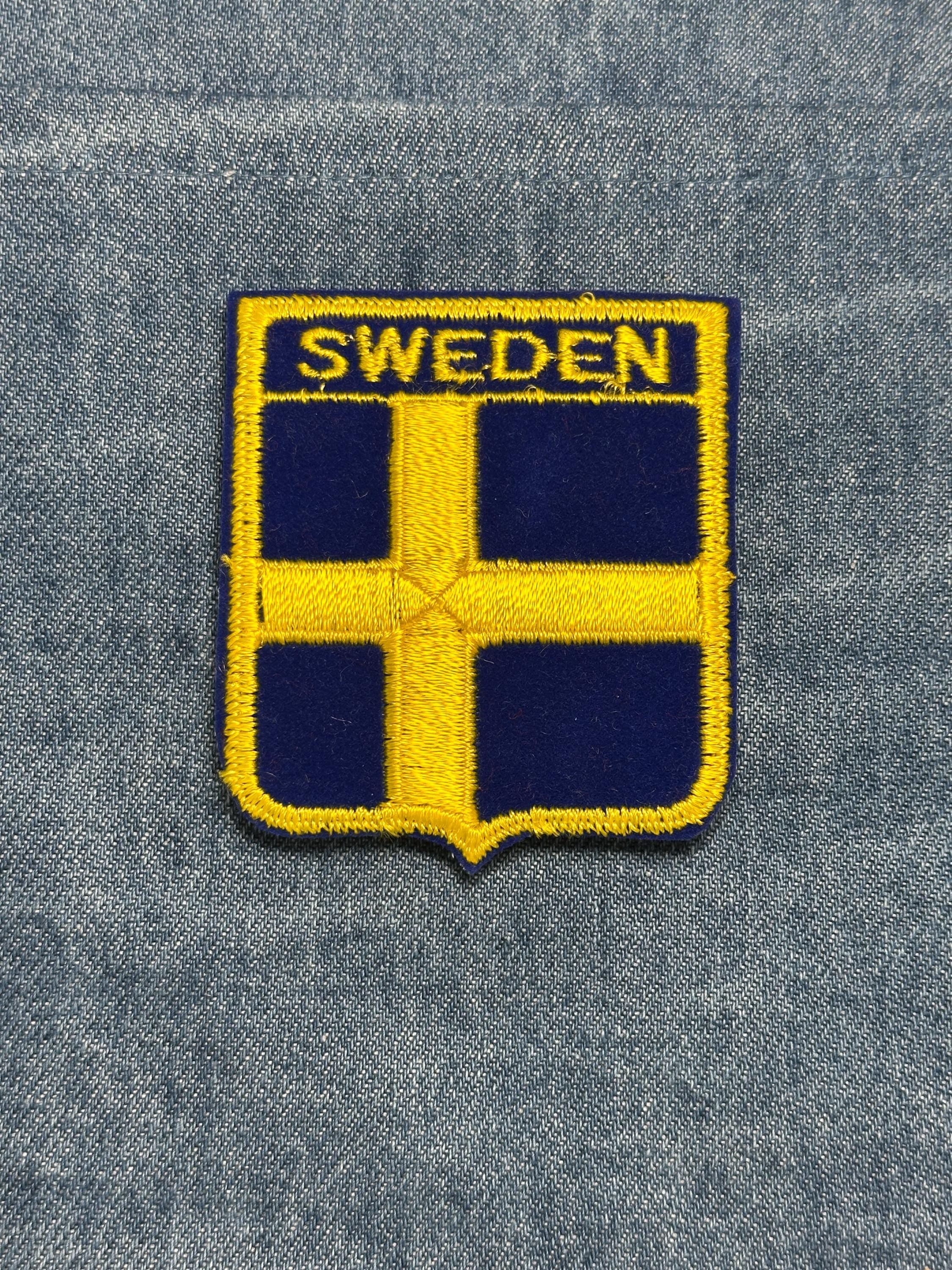 Sweden Flag Iron On Patch: Blue and Yellow Embroidered - Vintage Travel Accessory