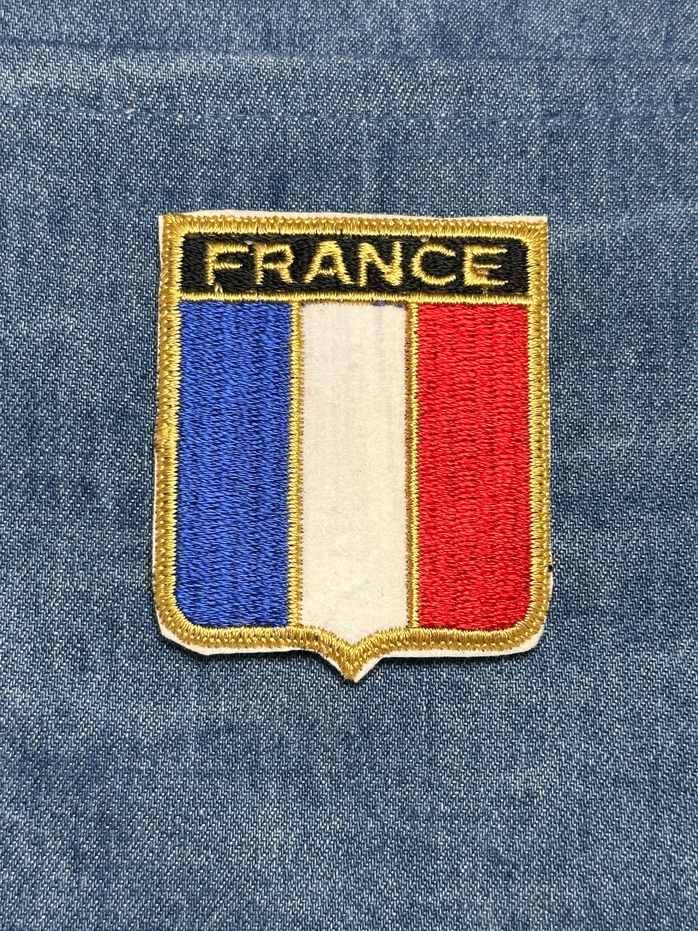 France Flag Iron On Patch: Gold Trim Embroidered - Vintage Travel Accessory