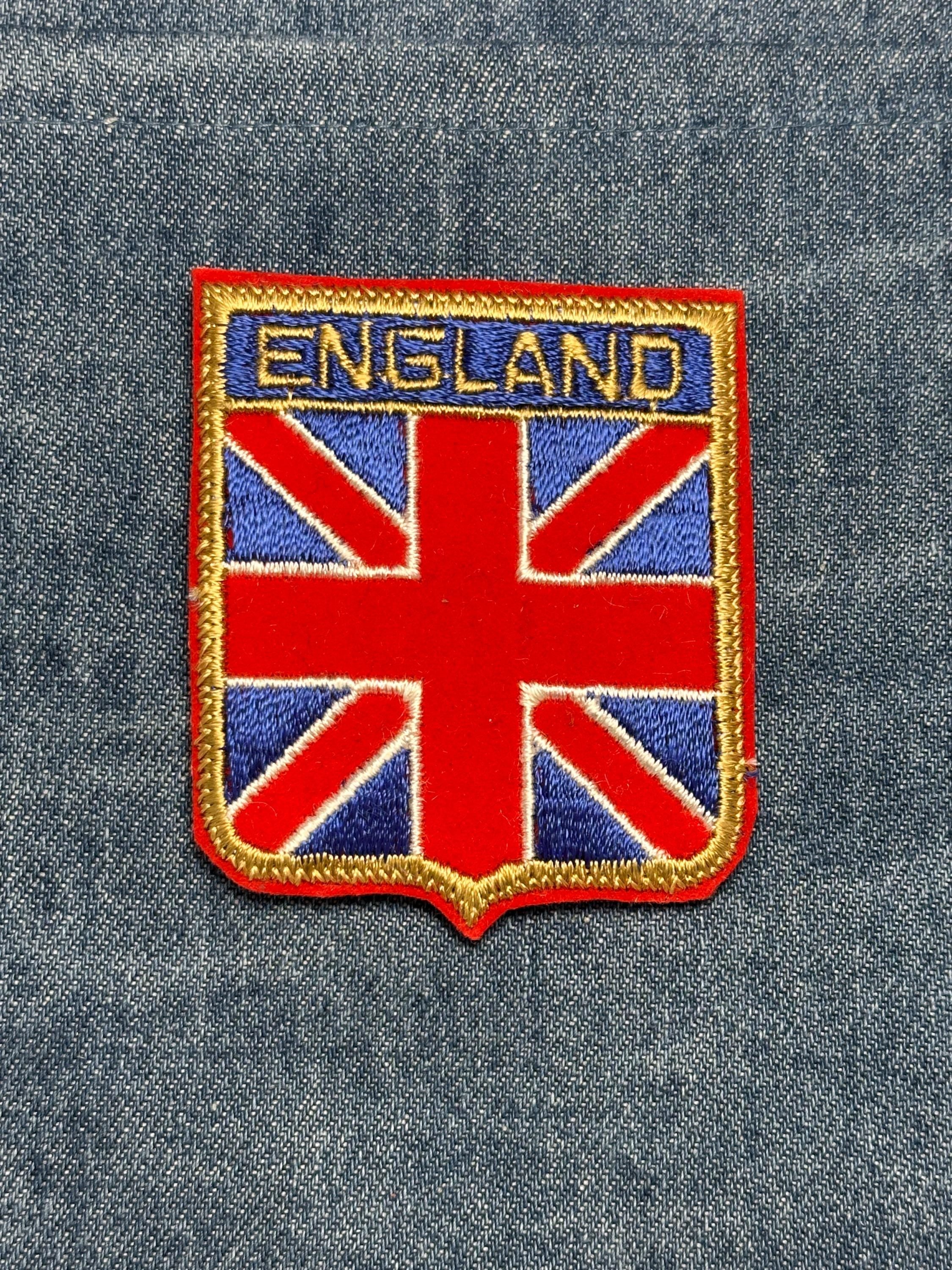 England Flag Iron On Patch: Red Blue Yellow Embroidered - Vintage Travel Accessory
