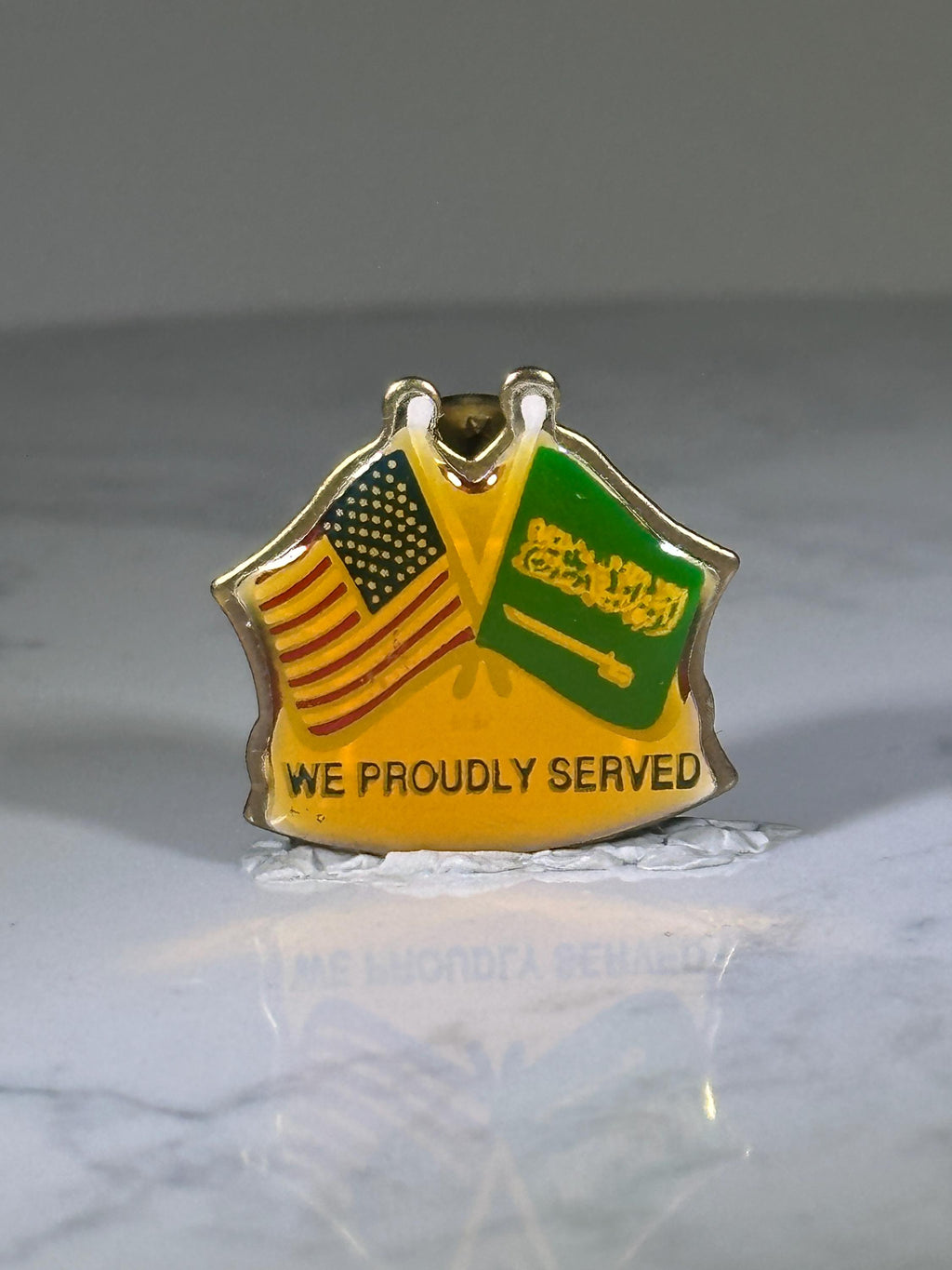 We Proudly Served Pin: US & Saudi Flags - Gulf War Era Accessory