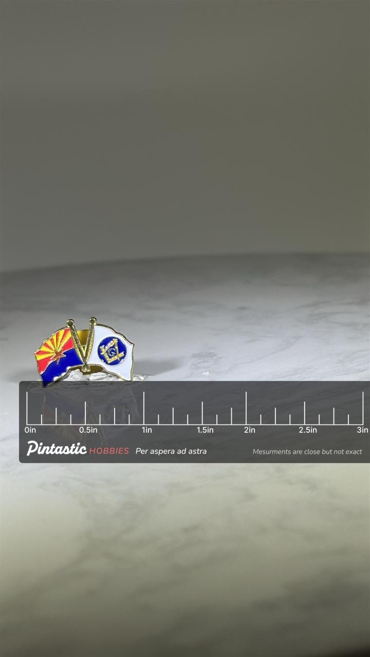 Arizona Freemason Flag Pin: Gold Tone Enamel - Fraternal Vintage Accessory with ruler overlay for size reference
