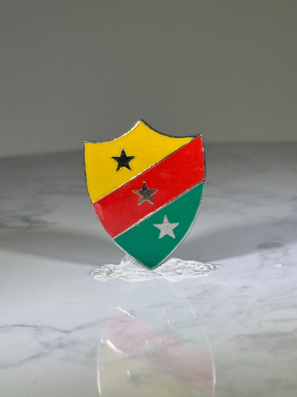 Sao Tome and Principe Shield Pin: Shield Enamel Emblem - Vintage Patriotic Accessory