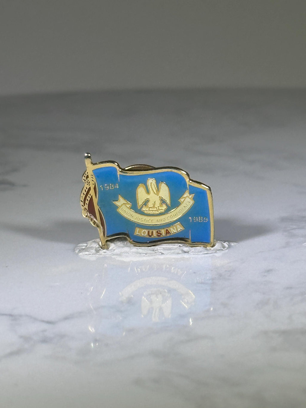 Louisiana State Flag Pin: Blue Enamel Gold Trim - 1980s Souvenir Accessory