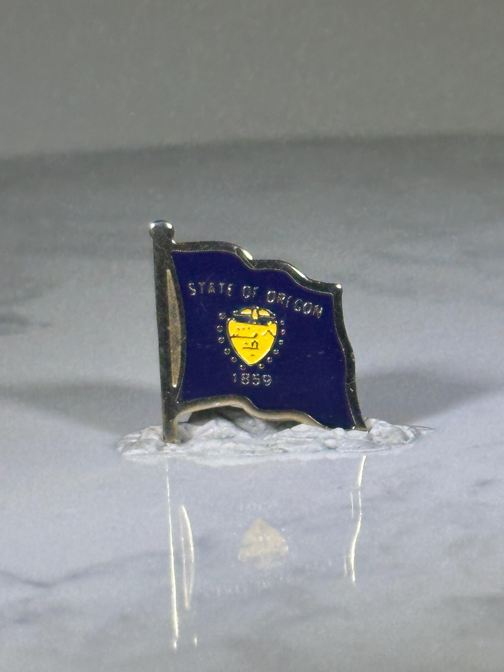 Oregon State Flag Pin: Blue Enamel Gold Trim - Vintage Souvenir Accessory