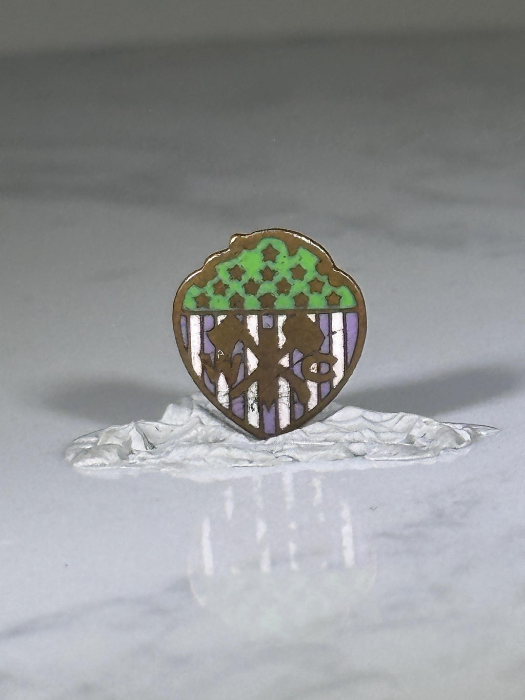 MKC Shield Lapel Pin: Green Purple Enamel - Vintage Collectible Accessory