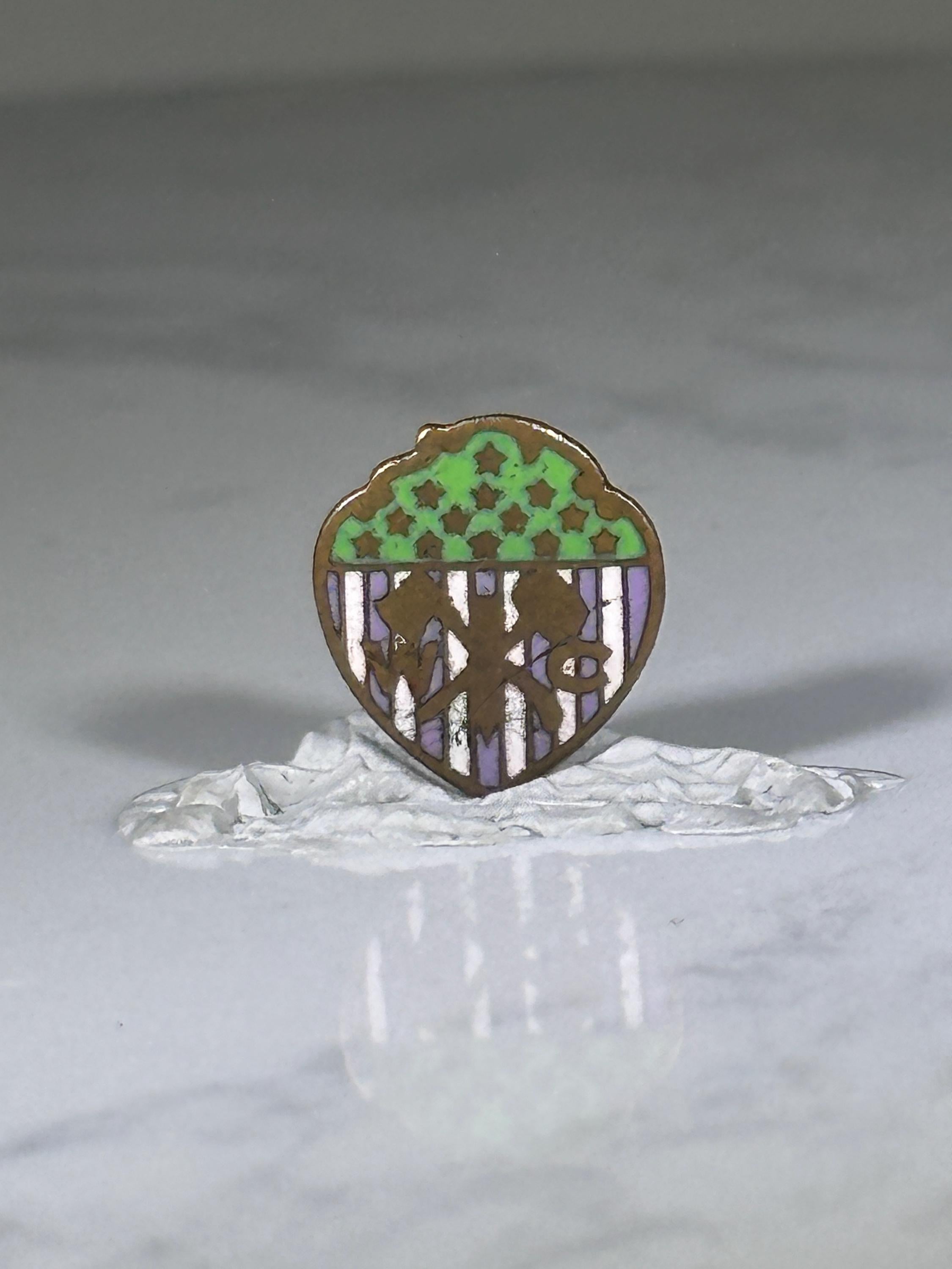 MKC Shield Lapel Pin: Green Purple Enamel - Vintage Collectible Accessory