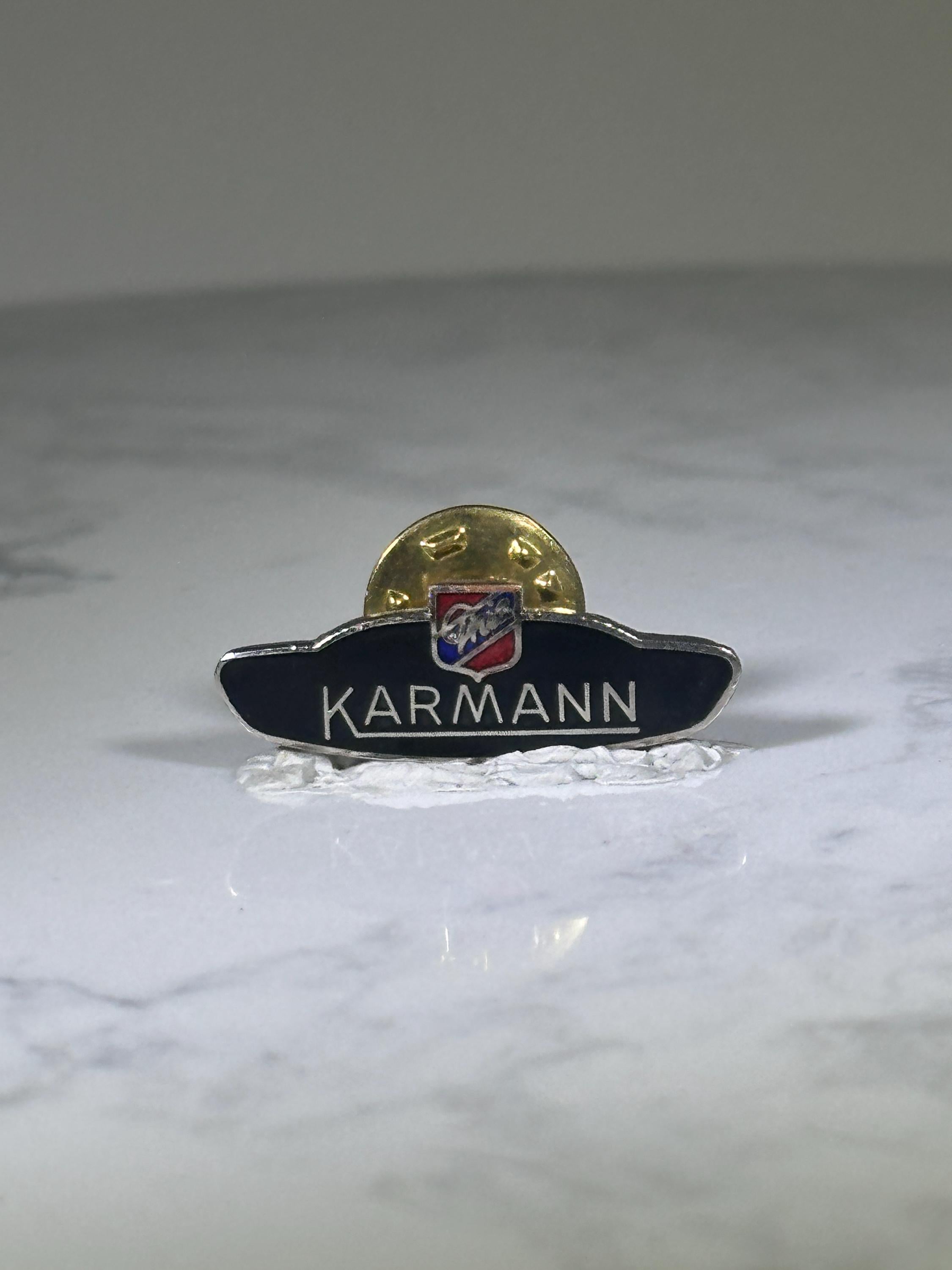 Karmann Logo Pin: Black Enamel Silver Trim - Classic Car Accessory