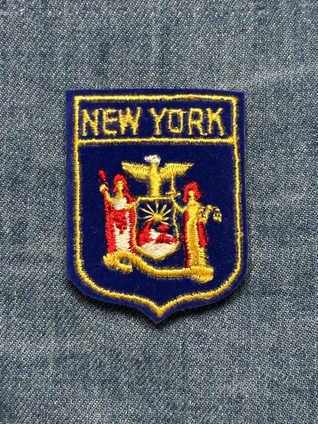 New York Sew-On Shield Patch: Navy & Gold - Vintage Travel Accessory