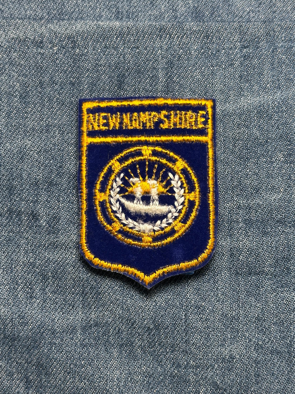 New Hampshire Sew-On Patch: Blue Gold Shield - Vintage Travel Accessory