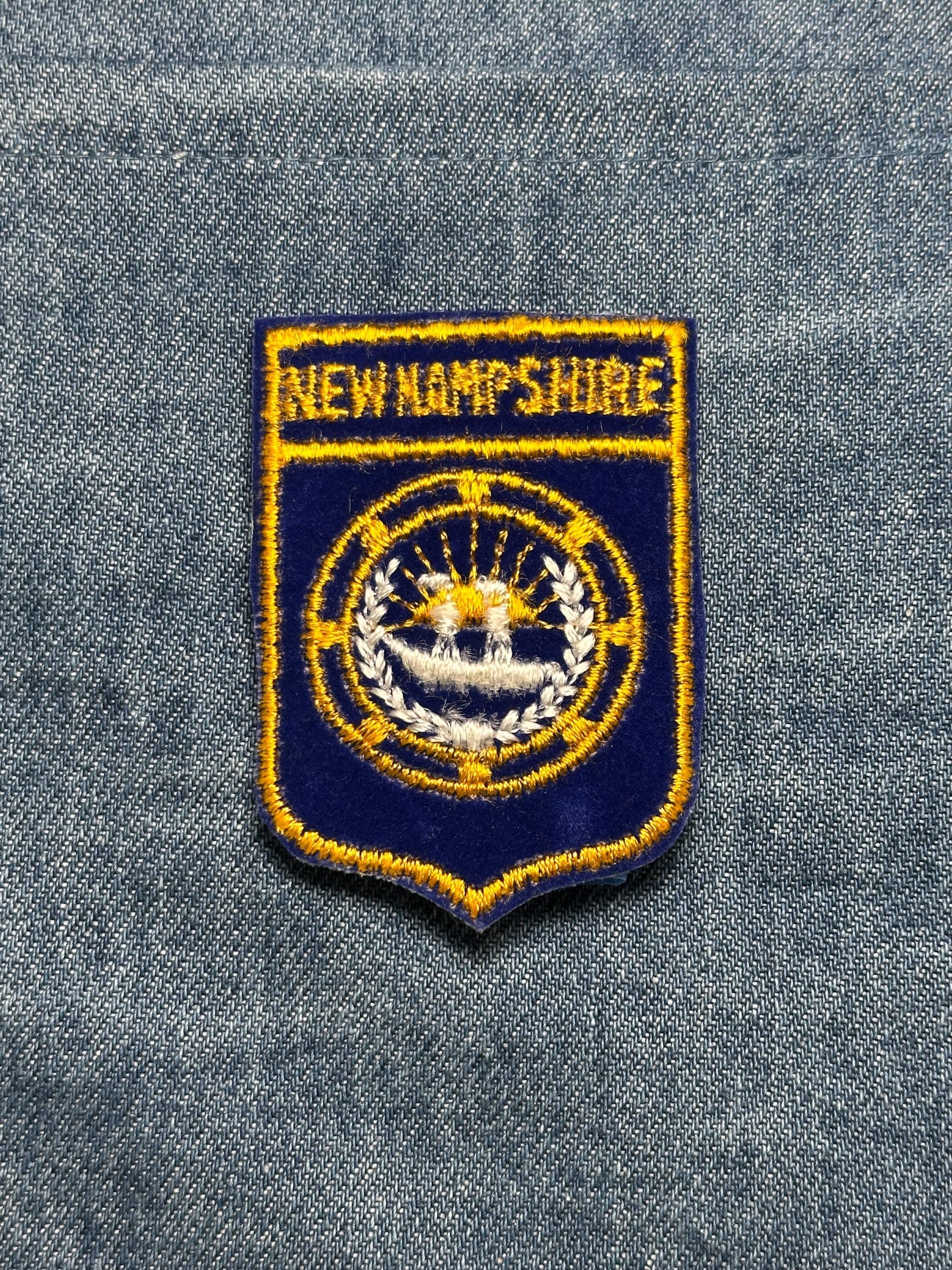 New Hampshire Sew-On Patch: Blue Gold Shield - Vintage Travel Accessory
