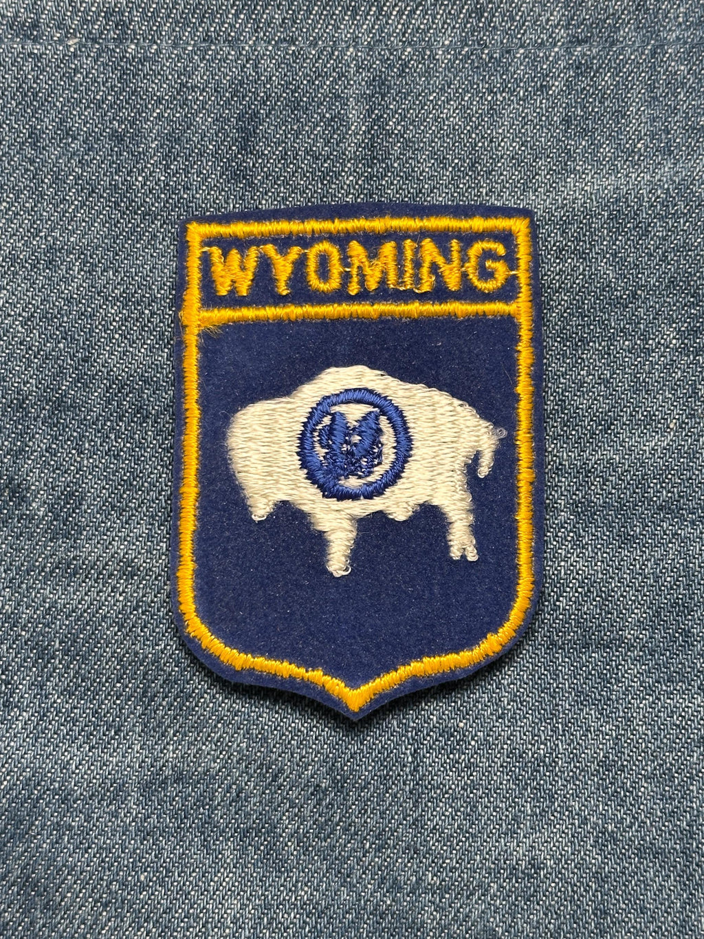 Wyoming Sew-On Souvenir Patch: Blue & Gold - Vintage Travel Accessory