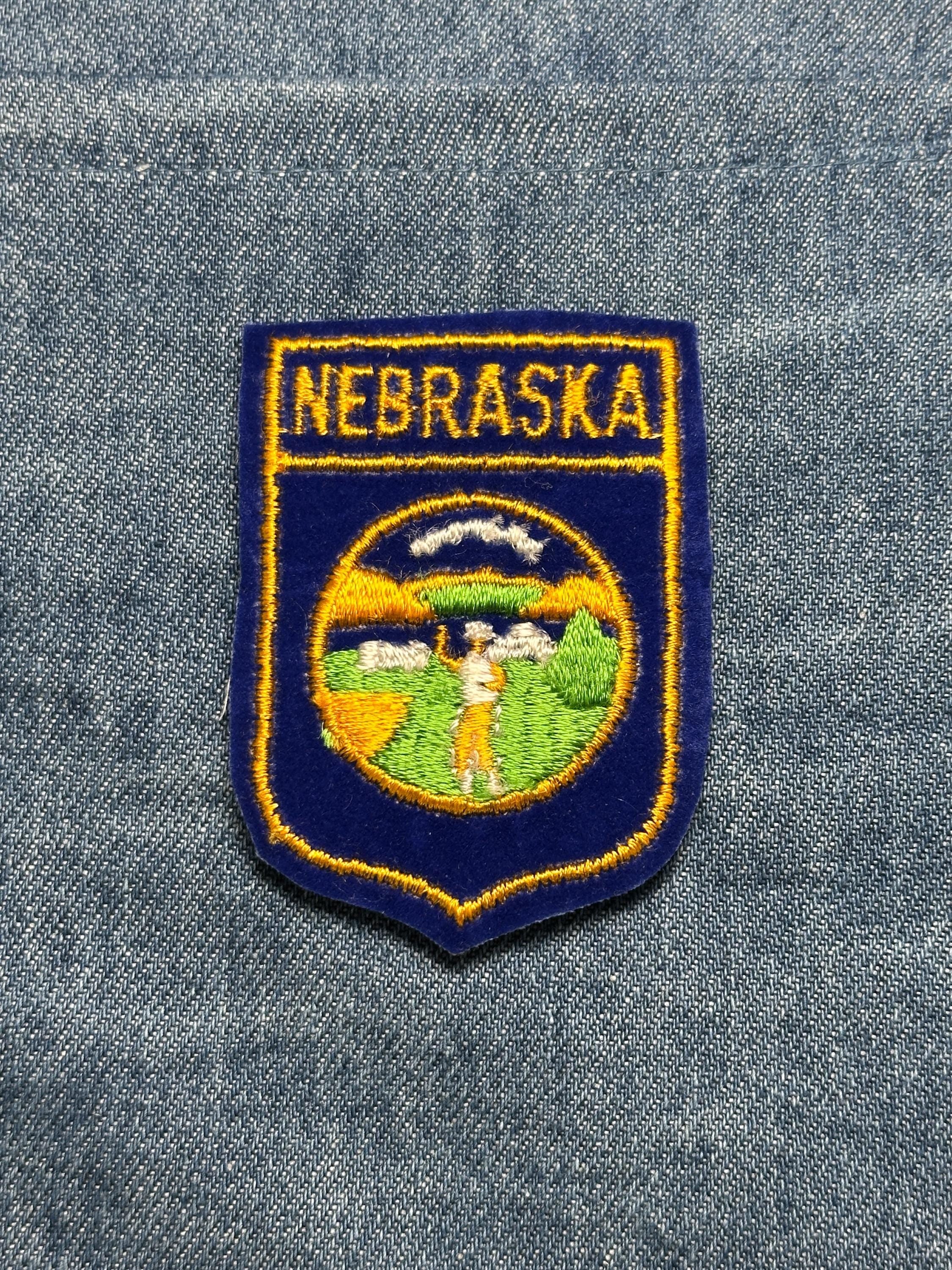 Nebraska Sew-On Patch: Blue and Gold - Vintage State Souvenir Accessory
