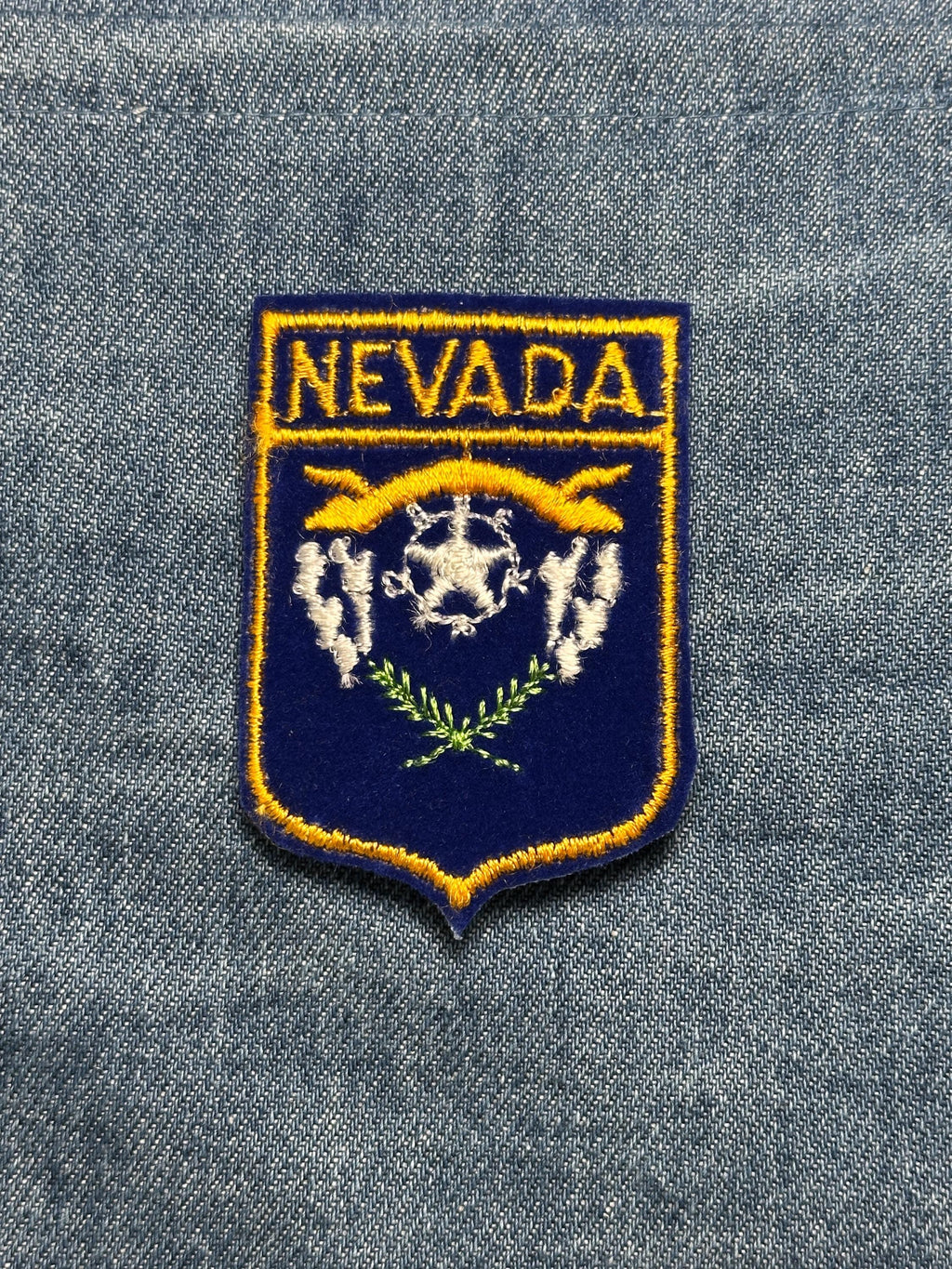 Nevada Sew-On Shield Patch: Blue & Gold Embroidered - Vintage State Souvenir