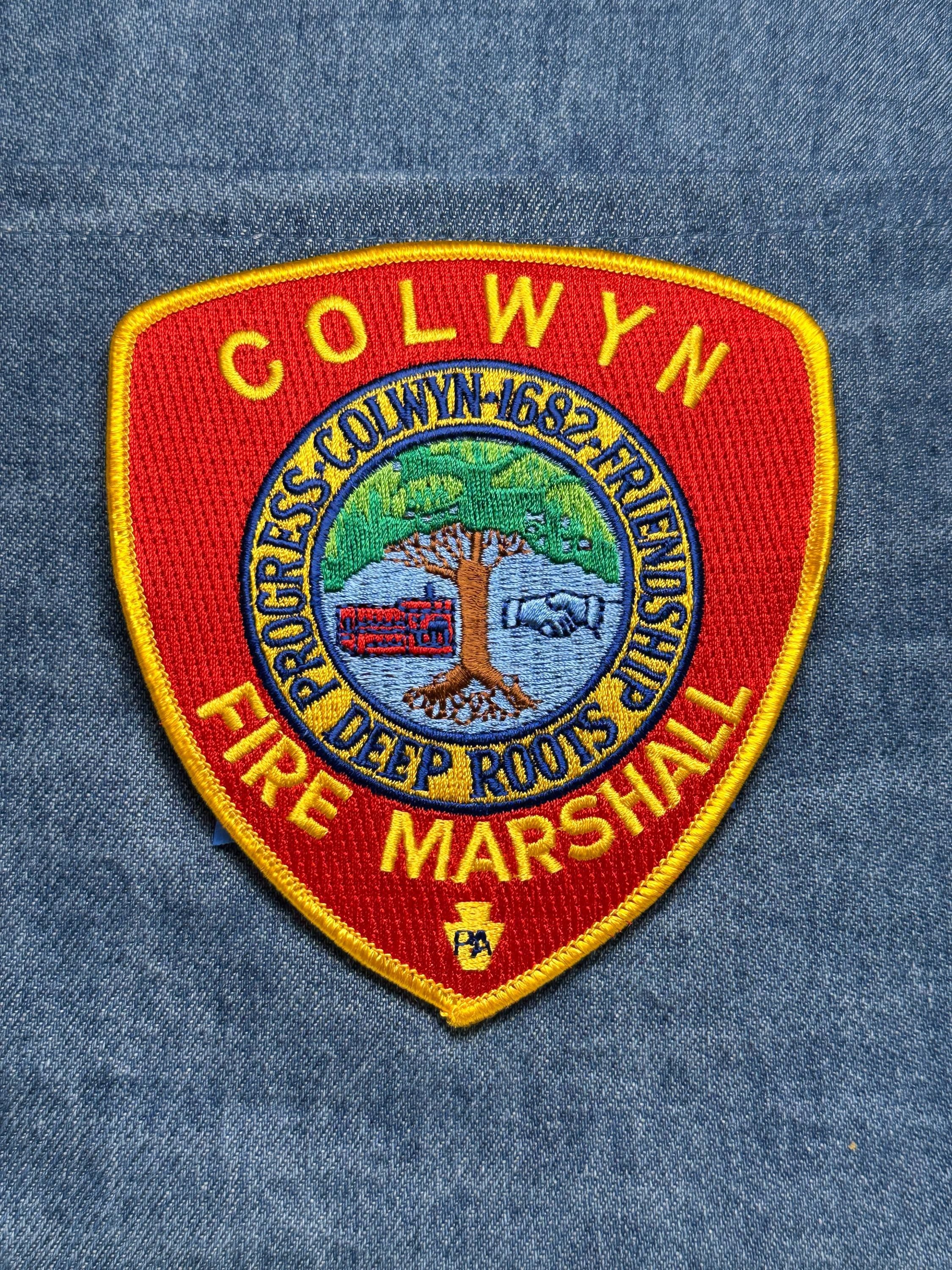 Colwyn Fire Marshal Collectable Iron-On Patch: Red & Yellow - Vintage Emergency Accessory