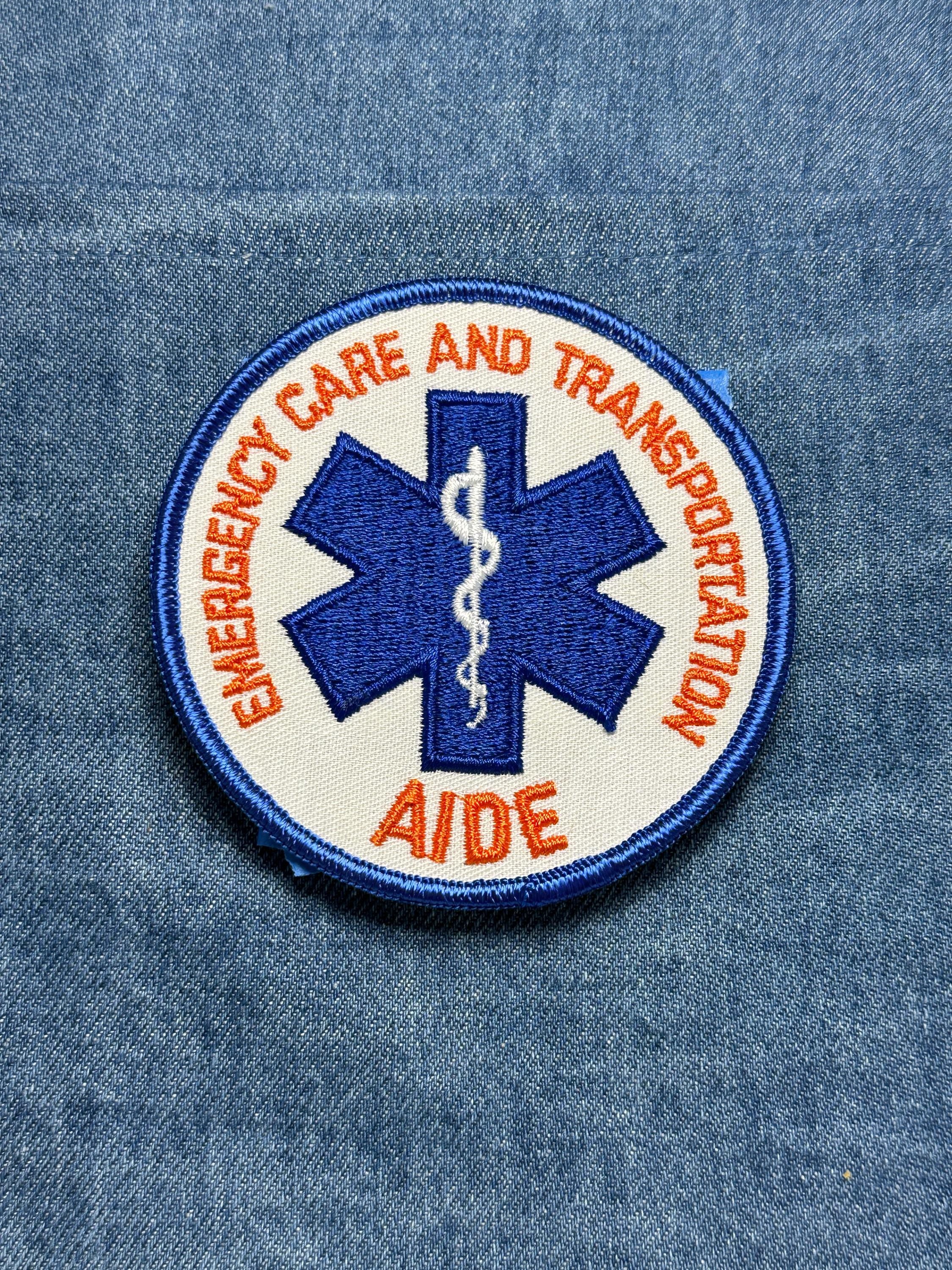 EMT Aide Sew-On Patch: Blue & White Colored - Vintage Medical Accessory