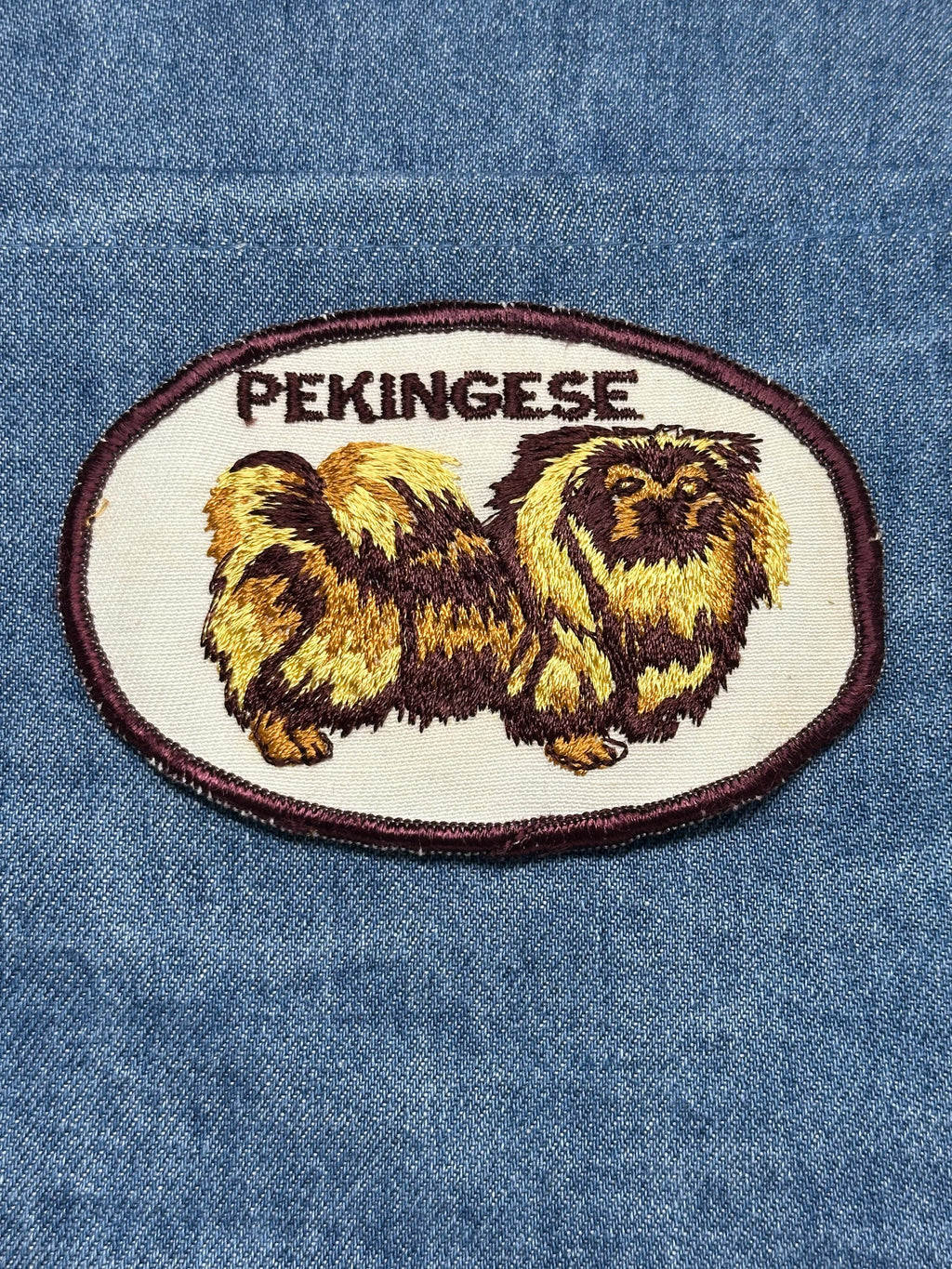 Pekingese Dog Patch: Sew-On Oval Yellow-Brown - Vintage Dog Accessory