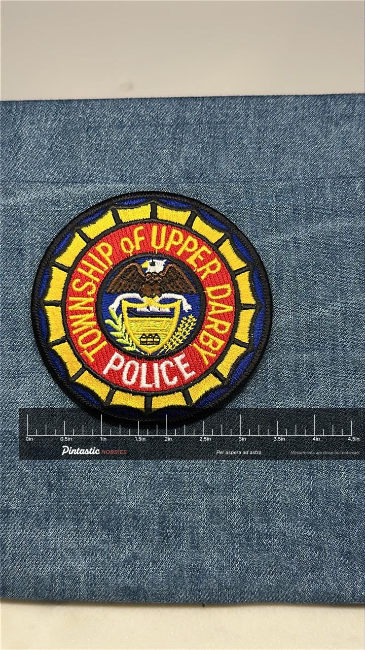 Upper Darby Police Collectable Patch: Iron-On Bold Color - Law Enforcement Accessory with ruler overlay for size reference