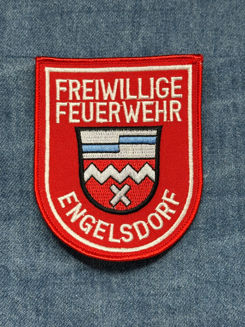 Engelsdorf Fire Department Collectable Patch: Sew-On Red Shield - German Civic Accessory