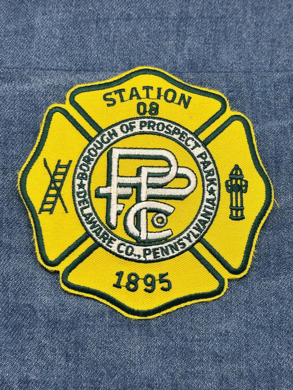 Delaware County PA Fire Dept Collectable Patch: Iron-On Yellow Shield - Pennsylvania Accessory