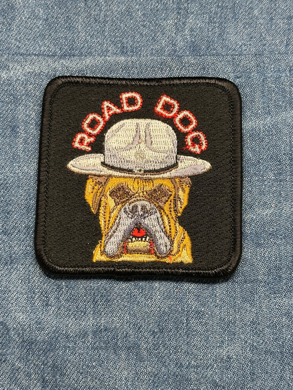 Road Dog Collectable Patch: Iron-On Black Finish - Biker Style Accessory