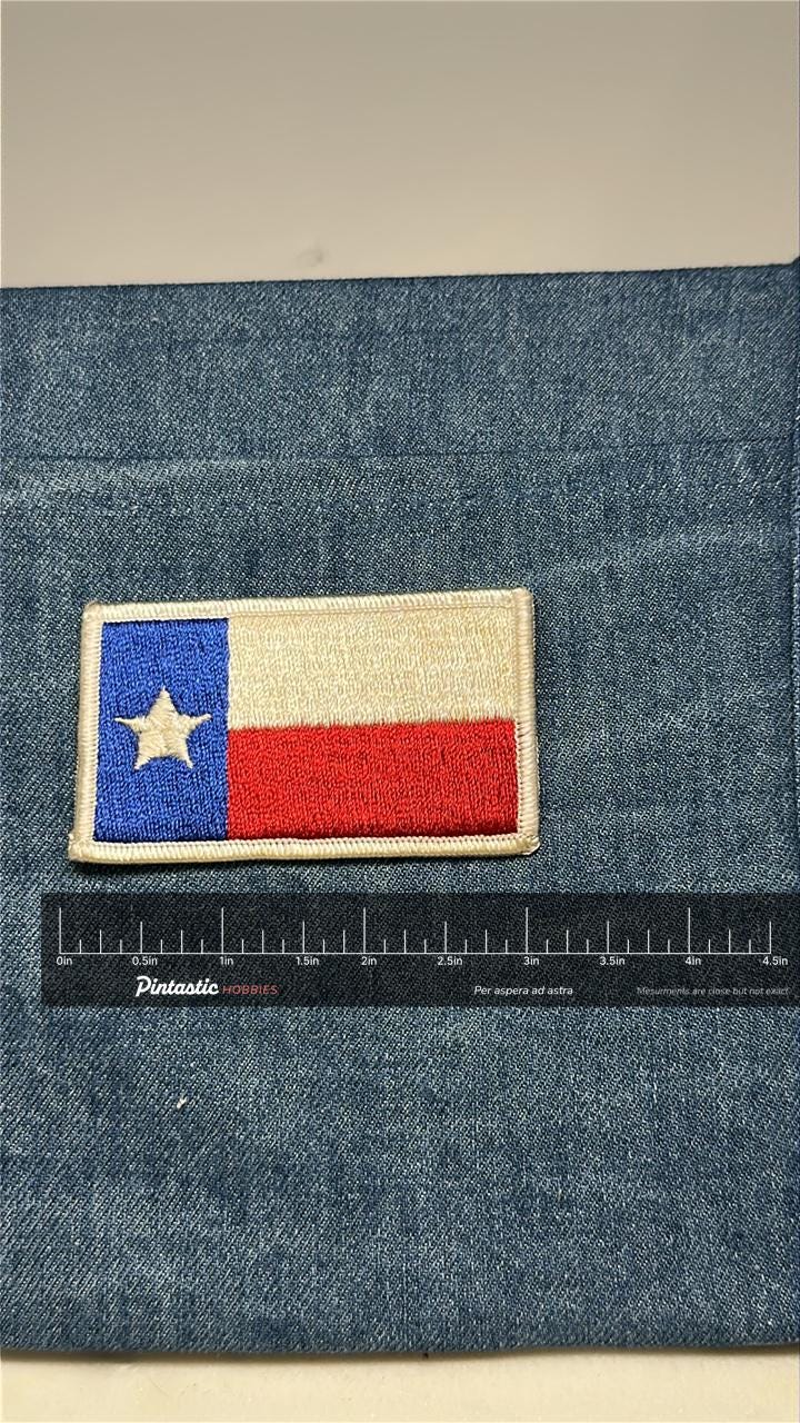 Texas Flag Collectable Patch: Sew-On Colorful Rectangle - State Pride Accessory with ruler overlay for size reference
