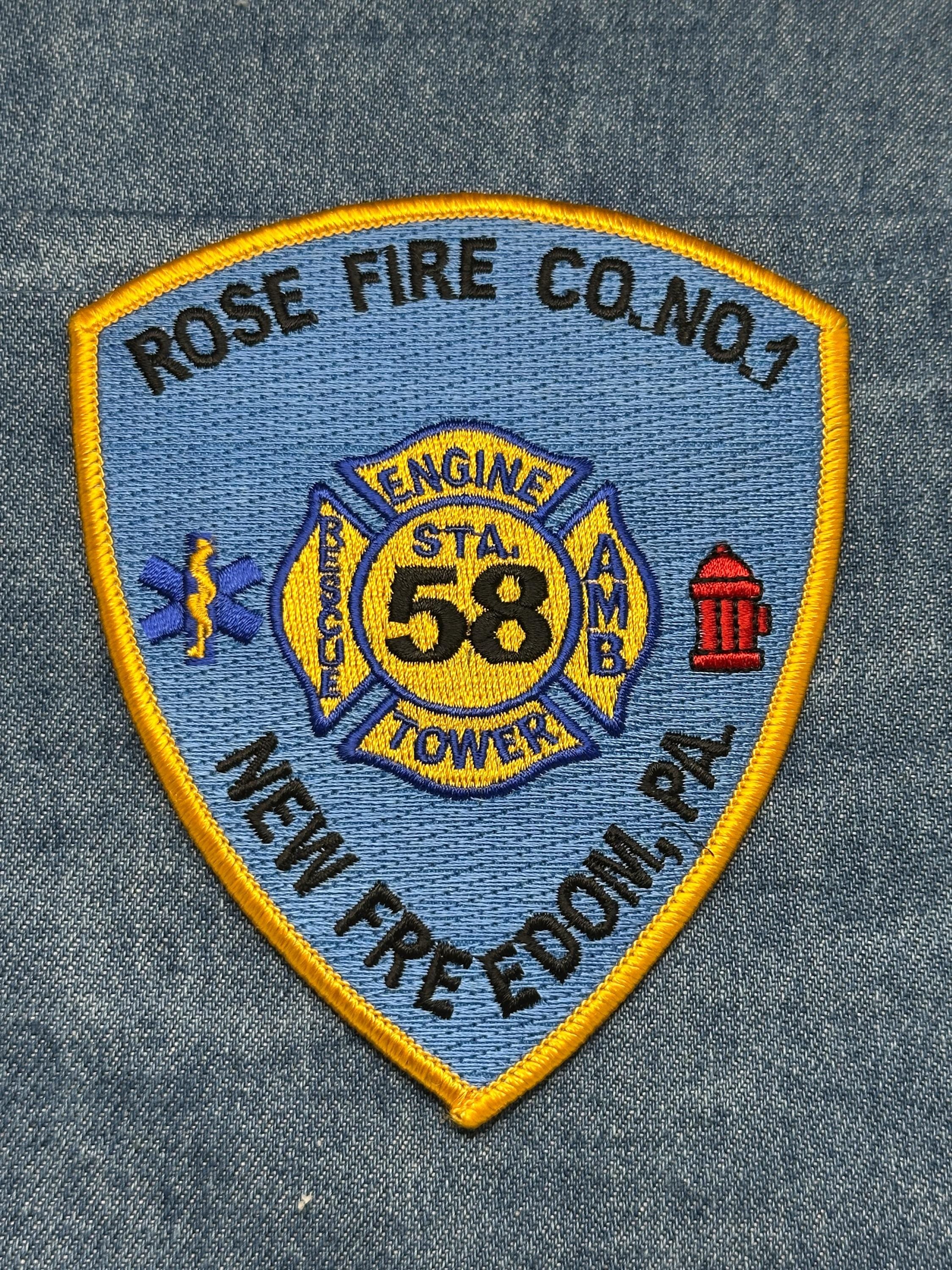 Rose Fire Co. No.1 Collectable Patch: Iron-On Blue Shield - Fire Dept. Accessory