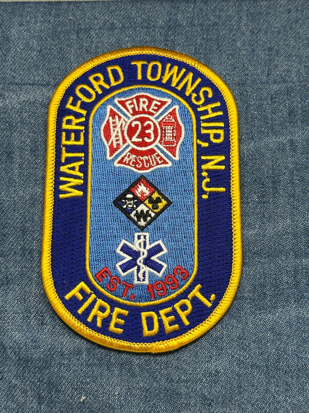 Waterford Fire Dept Collectable Patch: Iron-On Blue Yellow - 1990s Accessory