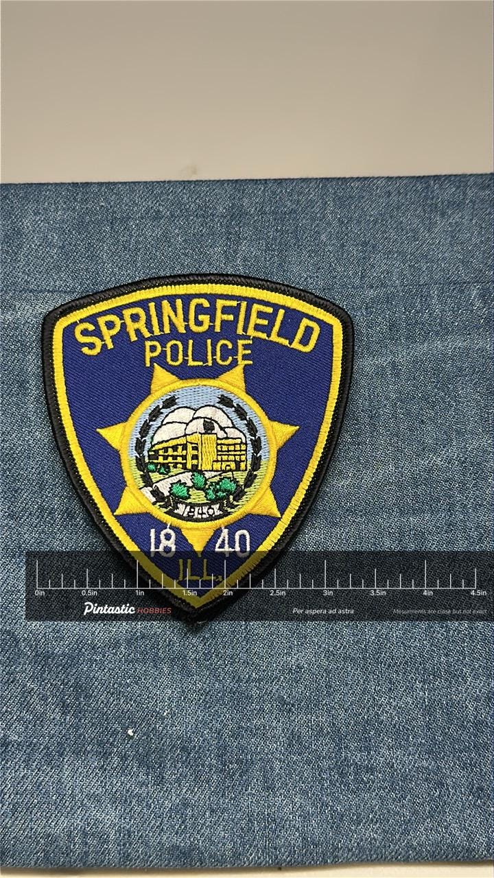 Springfield Police Collectable Patch: Sew-On Blue & Yellow - Law Enforcement Accessory with ruler overlay for size reference