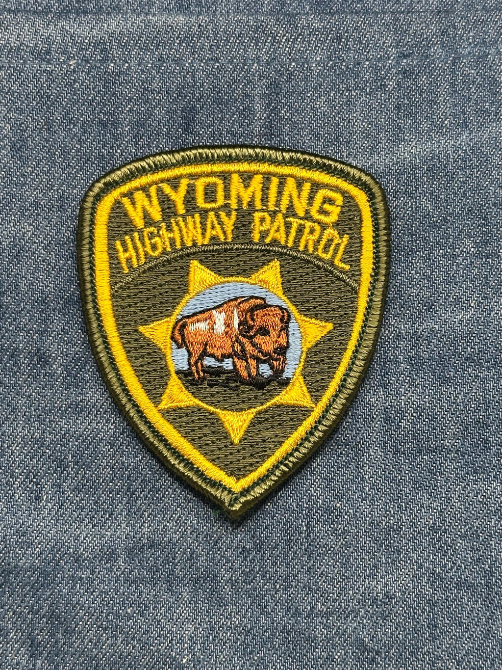 Wyoming Highway Patrol Collectable Patch: Iron-On Olive Yellow - Law Enforcement Accessory