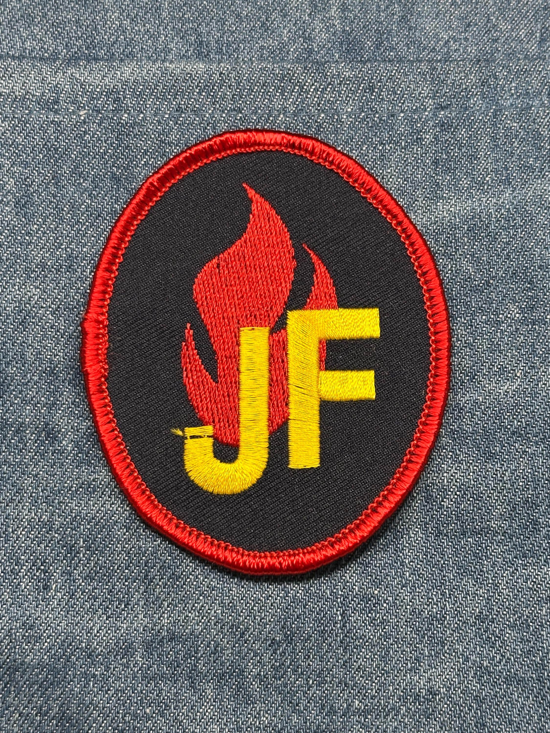Fire Flame JF Collectable Patch: Iron-On Black/Red Round - Firefighter Accessory