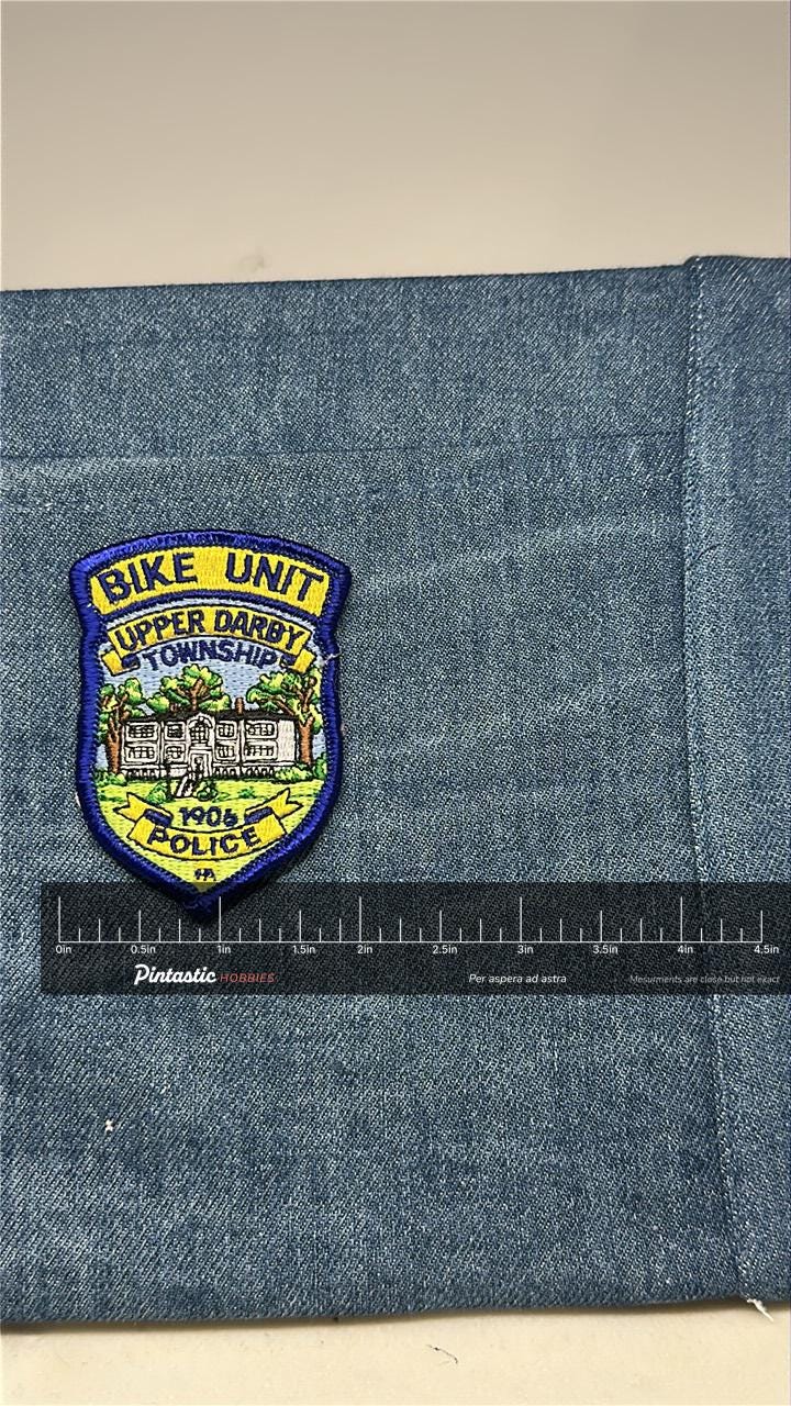 Upper Darby Police Patch: Iron-On Multicolor Shield - Law Enforcement Collectable with ruler overlay for size reference