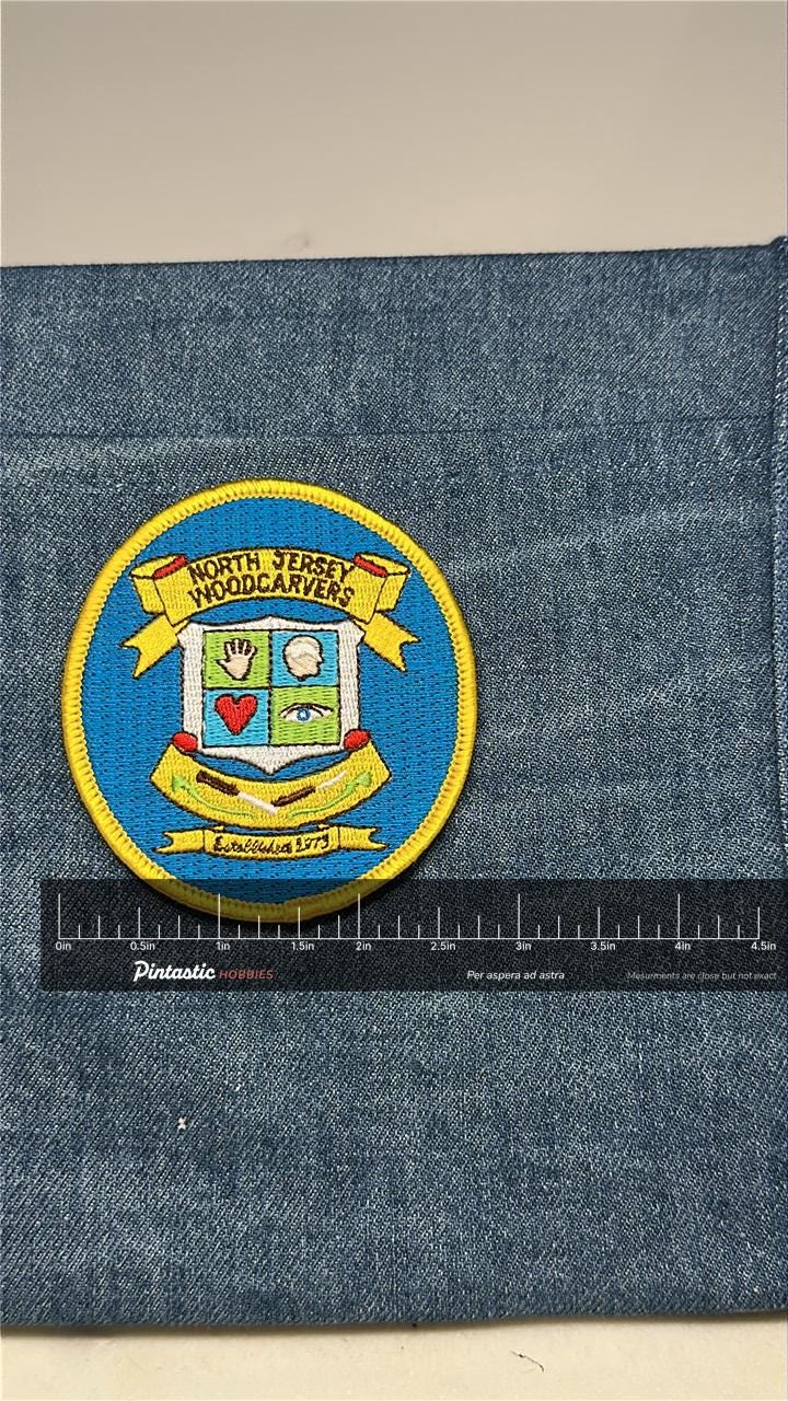 North Jersey Woodcarvers Collectable Patch: Sew-On Multicolor - Hobbyist Accessory with ruler overlay for size reference