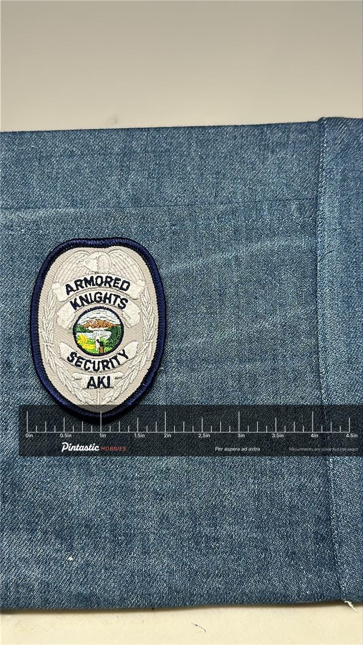 Armored Knights Security Collectable Patch: Iron-On Silver Shield - Private Guard Accessory with ruler overlay for size refer