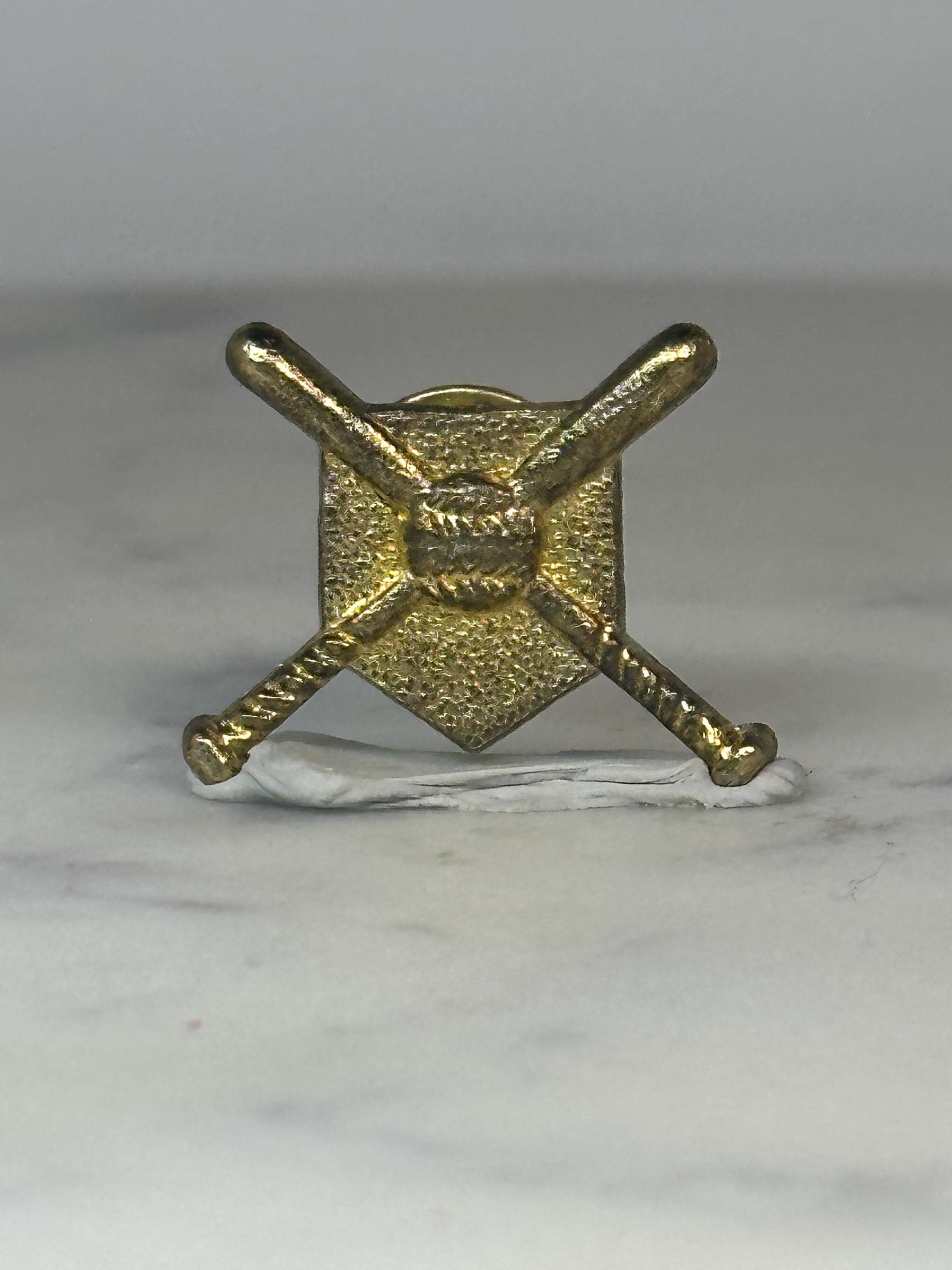 Baseball Crossed Bats Pin: Gold Tone Finish - Vintage Sports Accessory