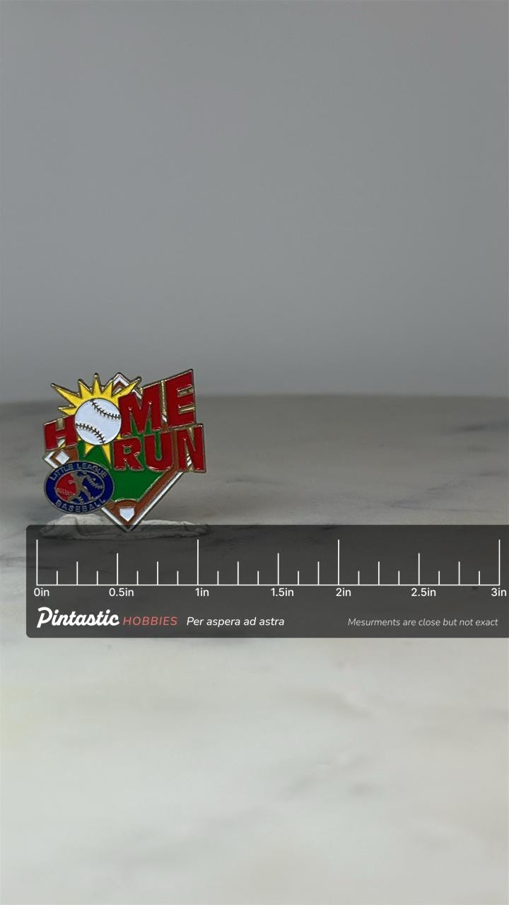 Home Run Baseball Pin: Bold Enamel Finish - Little League Sports Accessory with ruler overlay for size reference
