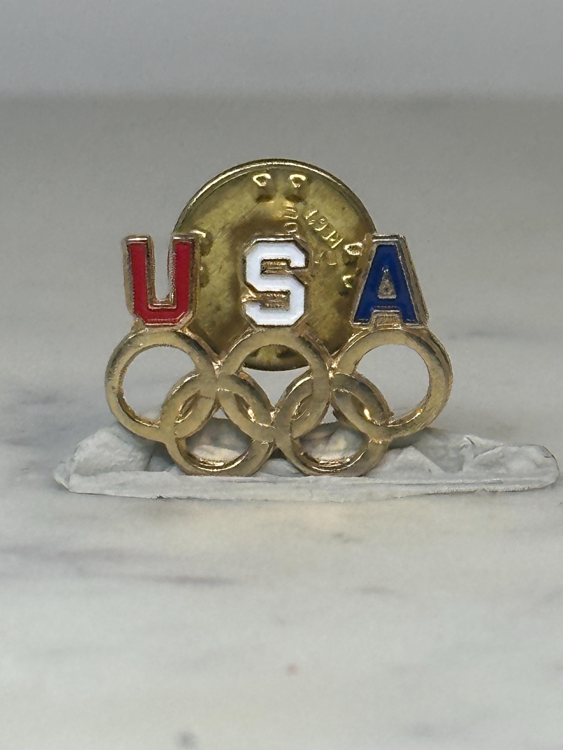 USA Olympic Pin: Gold Tone Enamel - Patriotic Sports Accessory