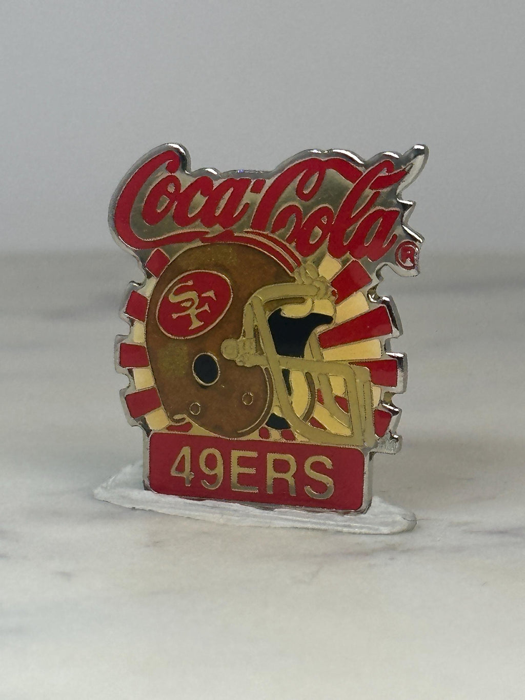 49ers Coca-Cola Pin: Red Gold Enamel - Vintage NFL Sports Accessory