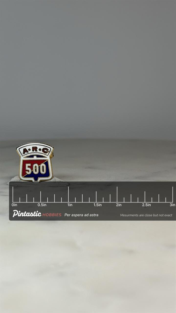 A.R.C. 500 Score Bowling Pin: Red White Blue Enamel - Vintage Bowling Accessory with ruler overlay for size reference