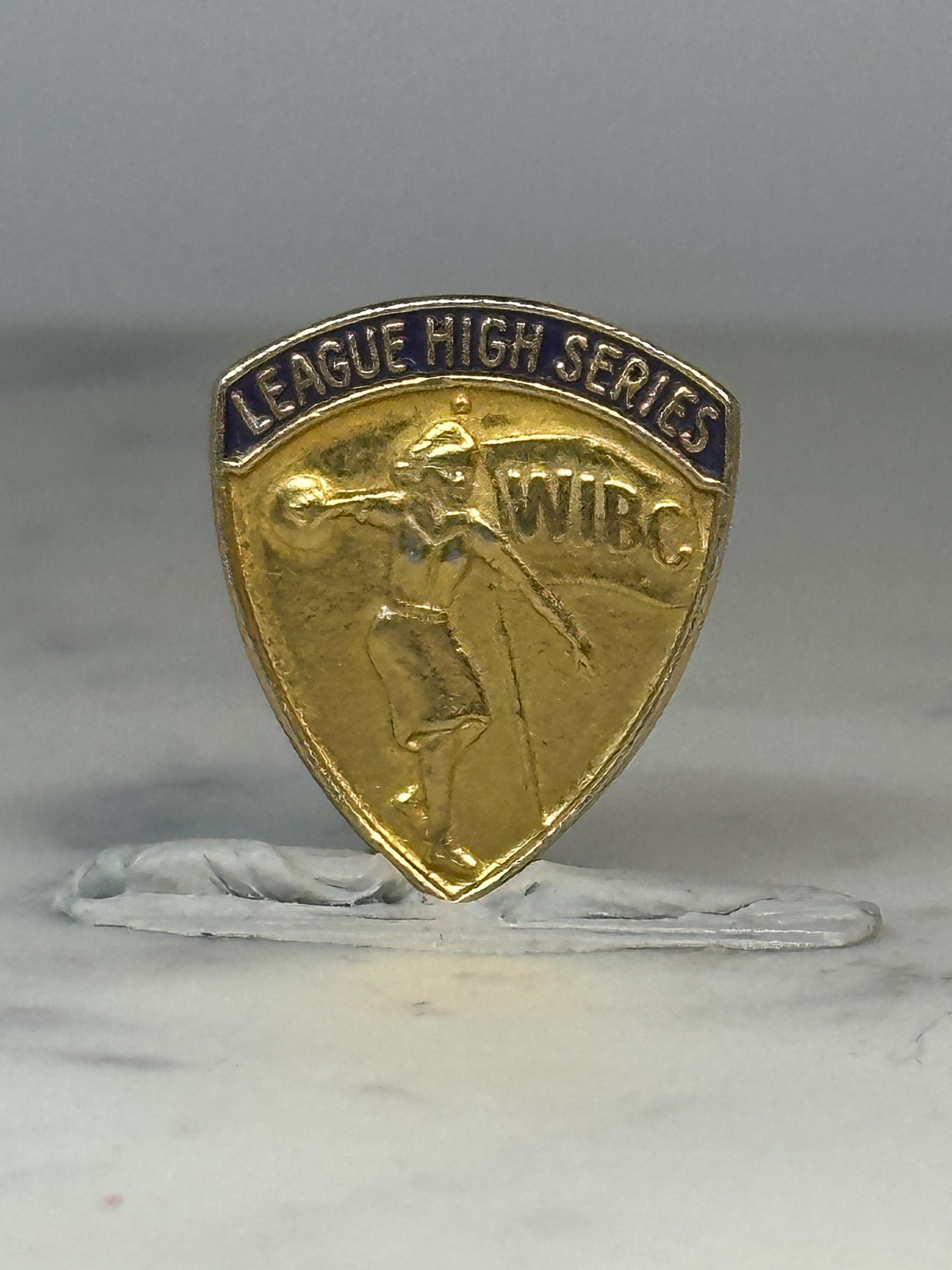WIBC League High Series Pin: Gold & Purple Enamel - Vintage Bowling Accessory