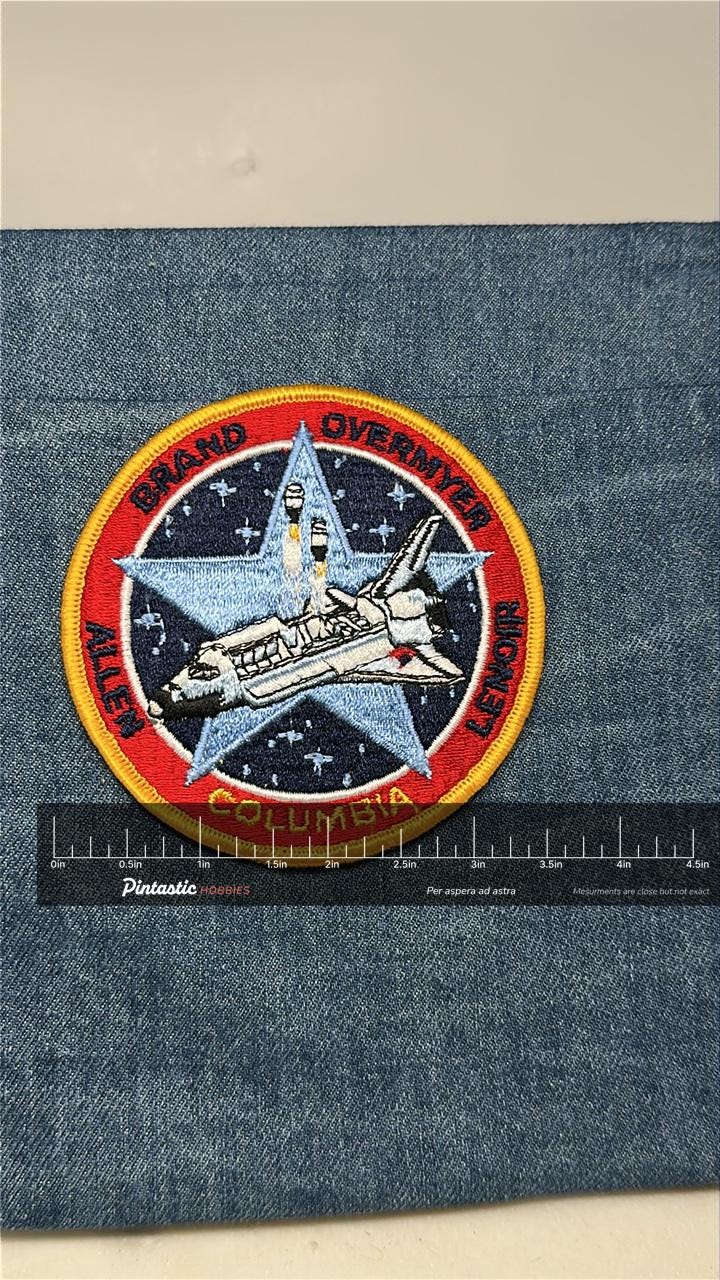 NASA Columbia STS-5 Mission Patch: Iron-On Multicolor - Space Shuttle Era Accessory with ruler overlay for size reference