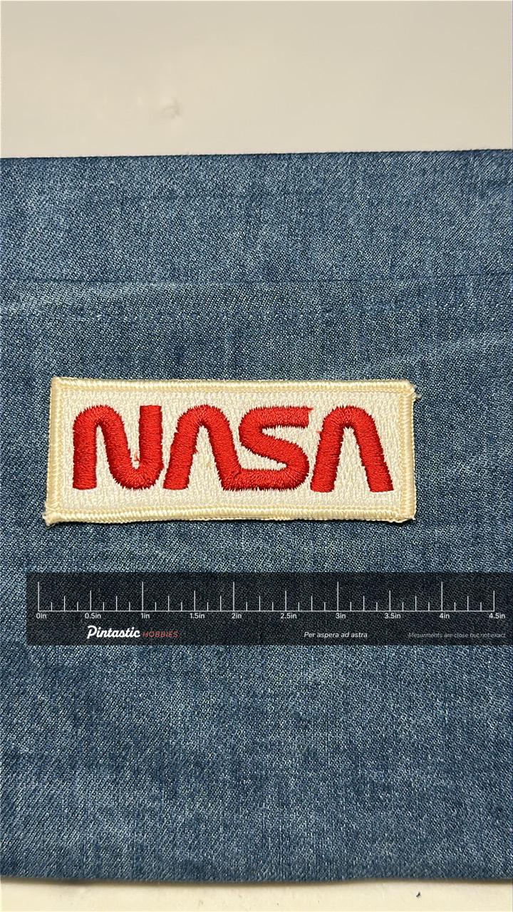 NASA Collectable Patch: Sew-On Red & White - Retro Space Accessory with ruler overlay for size reference