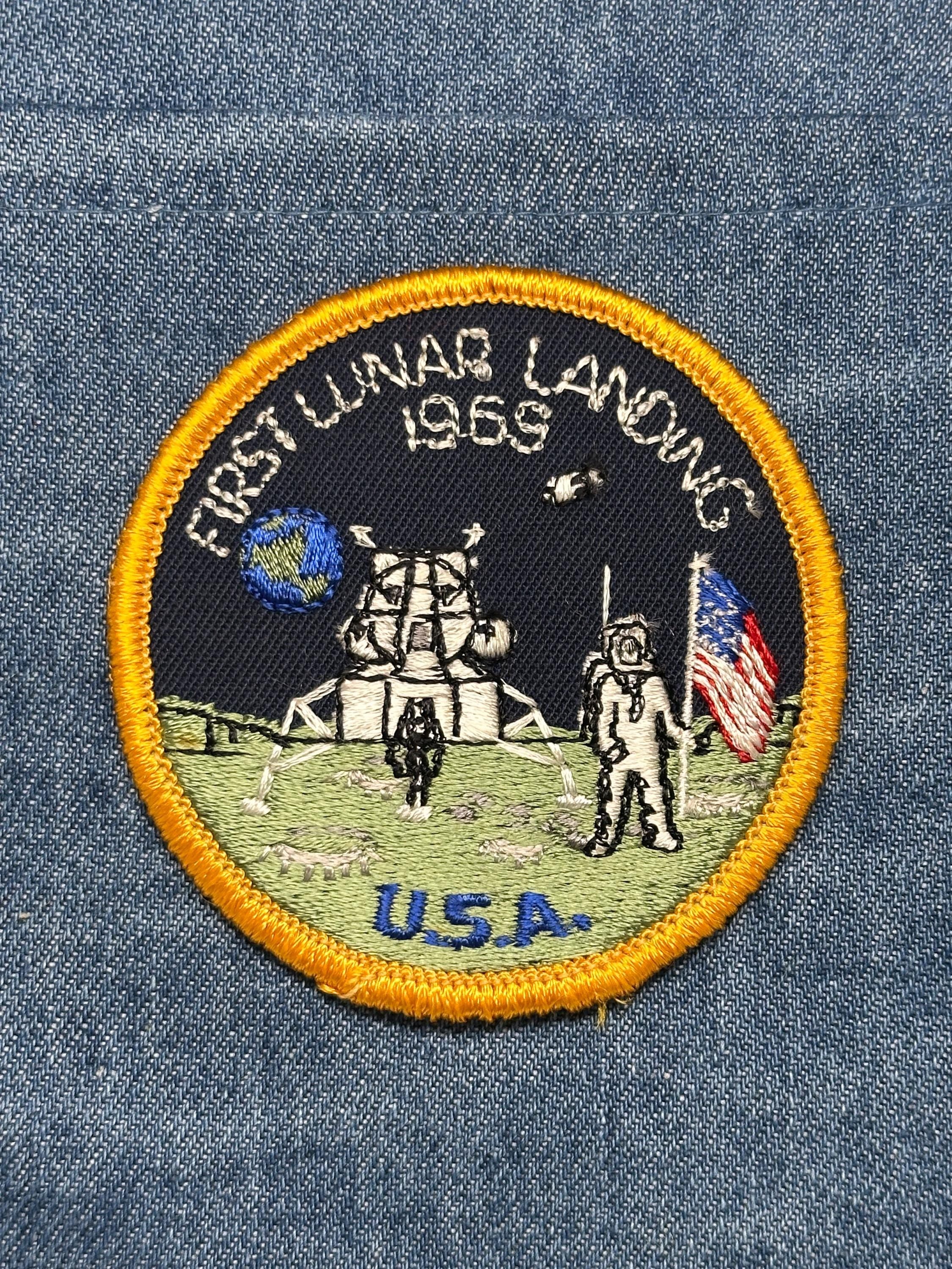 Moon Landing Collectable Patch: Sew-On Round Navy-Gold - 1969 Space Accessory
