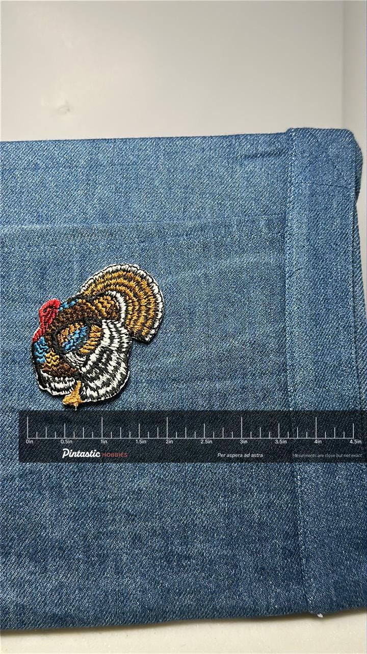 Wild Turkey Collectable Patch: Sew-On Multicolor Design - Rustic Animal Accessory with ruler overlay for size reference