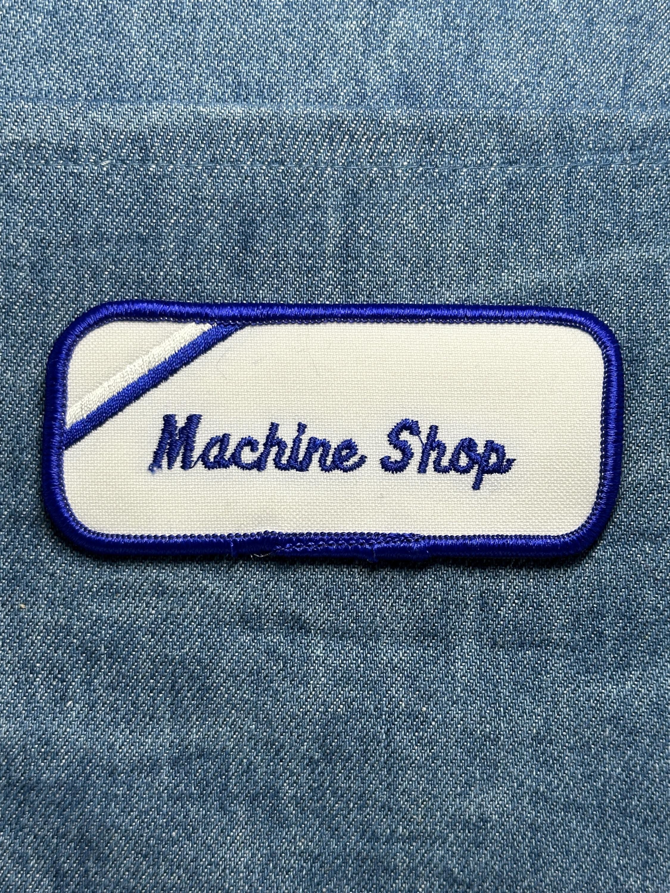 Machine Shop Collectable Patch: Iron-On Blue & White - Vintage Accessory