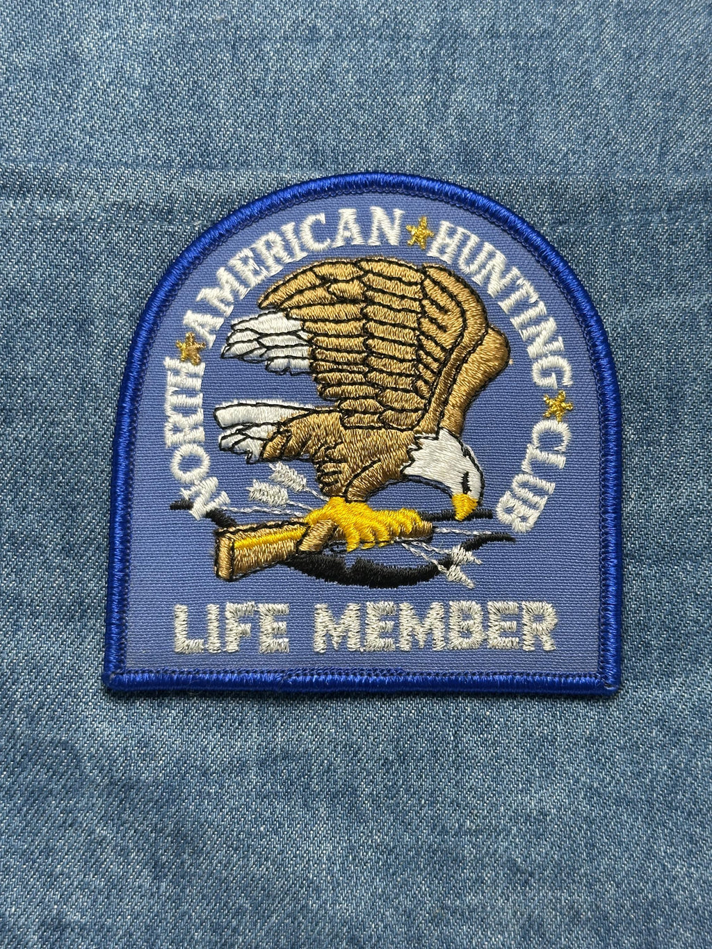 North American Hunting Club Patch: Sew-On Blue & Gold - Wildlife Accessory