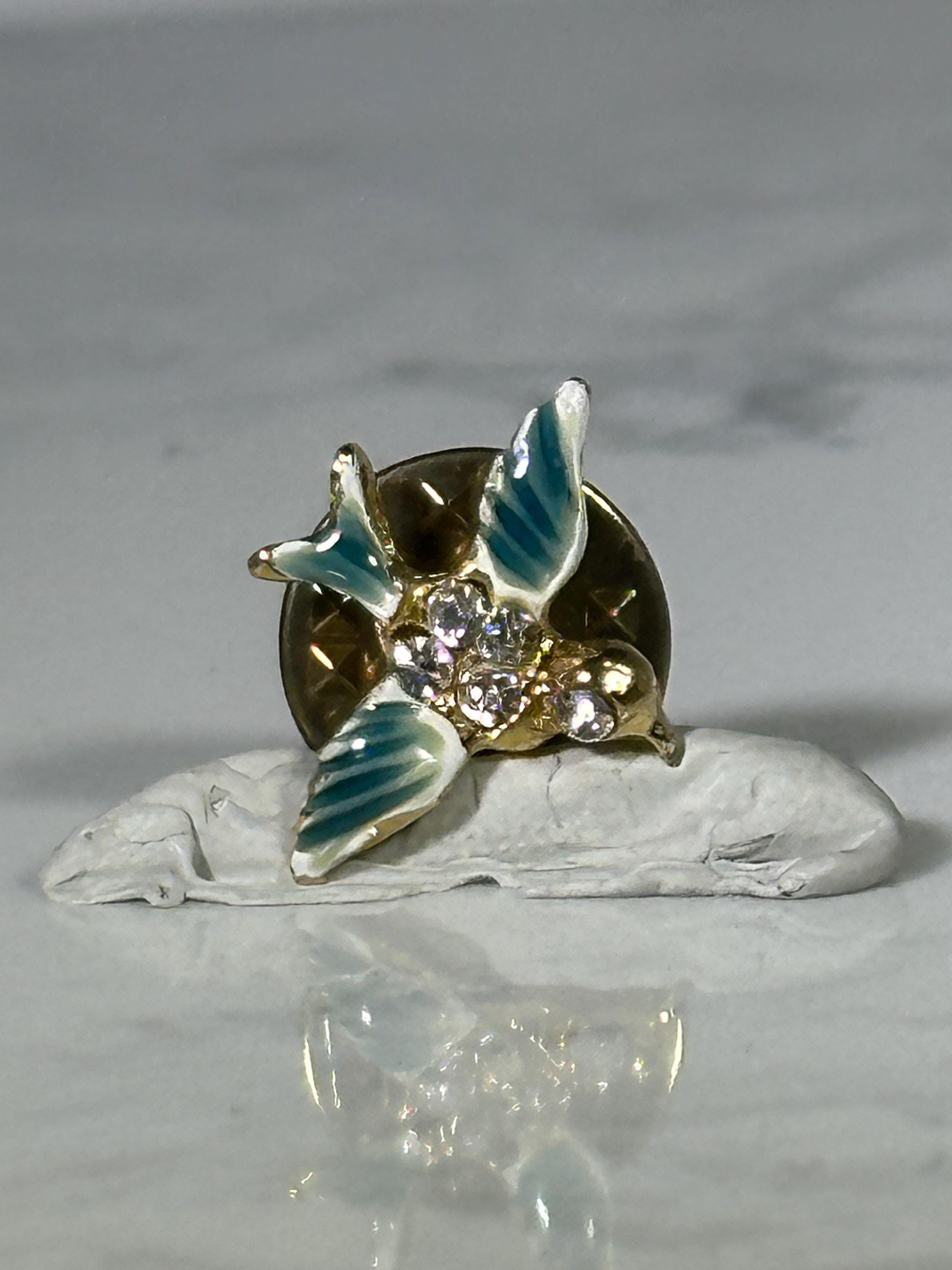 Enamel Bluebird Pin: Gold & Rhinestone Finish - Vintage Nature Accessory