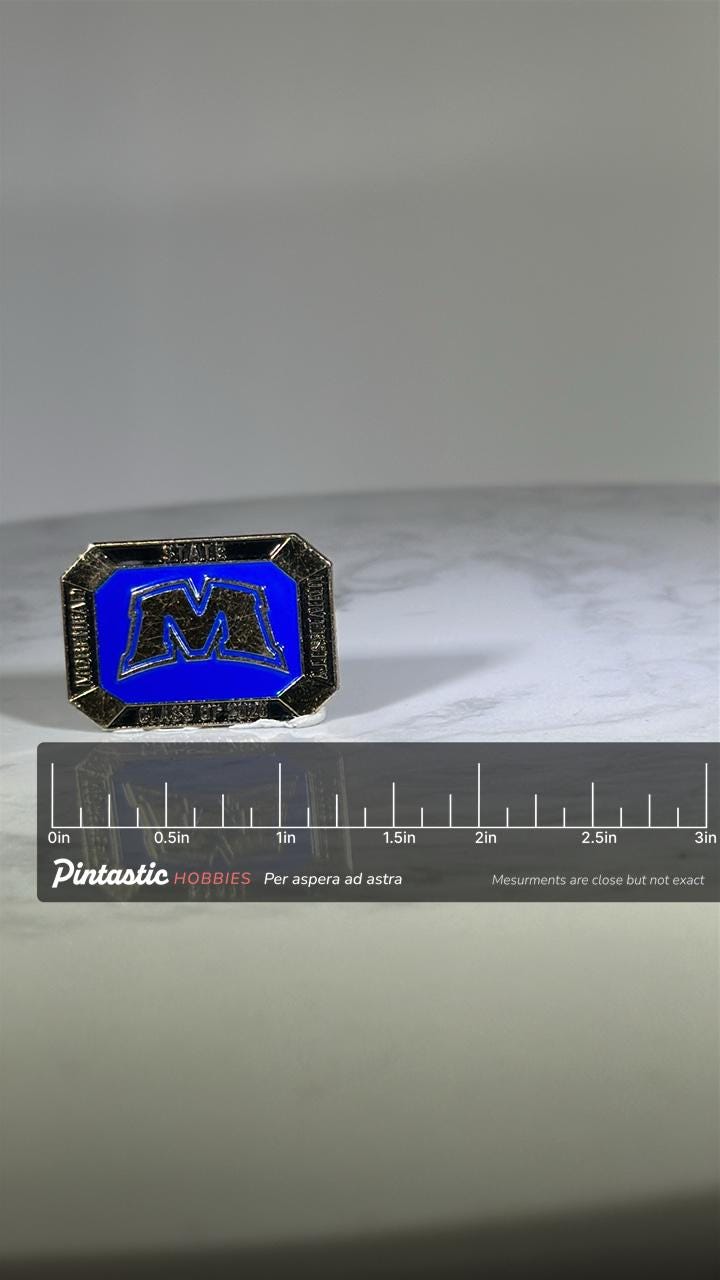Morehead State University Grad Pin: Blue Enamel & Chrome - Class of 2020 Accessory with ruler overlay for size reference