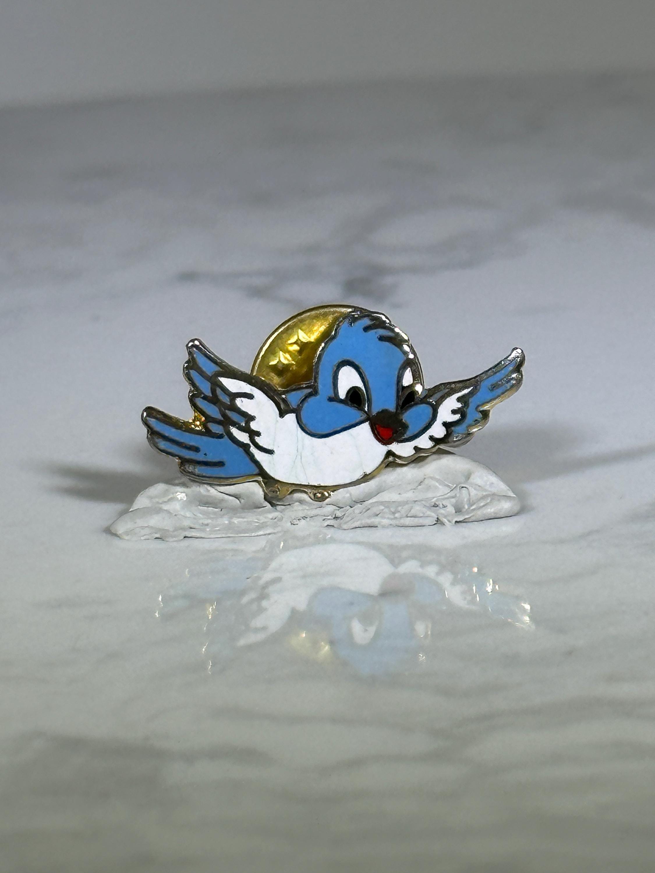 Bluebird Cartoon Pin: Enamel & Gold-Tone - Whimsical Vintage Accessory
