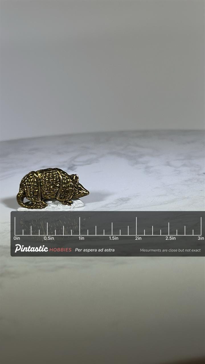 Armadillo Pin: Bronze Finish - Southwestern Style Accessory with ruler overlay for size reference