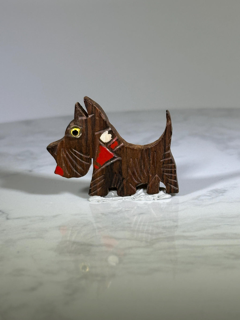 Scottish Terrier Dog Lapel Pin: Hand-Carved Wood - Mid-Century Novelty Accessory